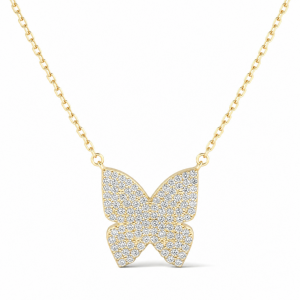 Sterling Silver Yellow & Rose Gold Plated Butterfly Necklace With Micropave Cubic Zirconia