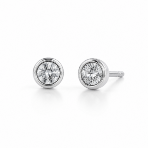 Sterling Silver Rhodium Plated 3mm Bezel Studs Pushback With Cubic Zirconia