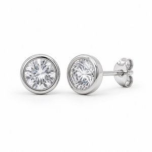 Sterling Silver Rhodium Plated 5mm Bezel Studs Pushback With Cubic Zirconia
