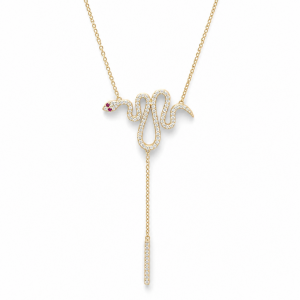 Sterling Silver Yellow Gold Plated Snake Necklace With Cubic Zirconia