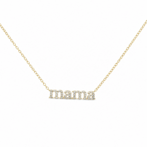 Sterling Silver Yellow Gold Plated Mama Necklace With Cubic Zirconia