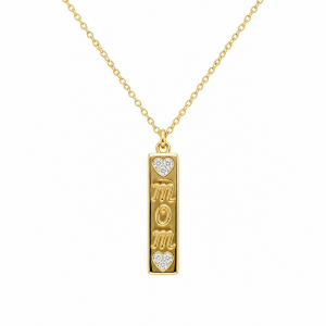 Sterling Silver Yellow Gold Plated Mom Necklace With Cubic Zirconia