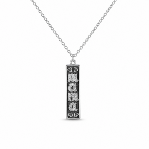 Sterling Silver Rhodium Plated Mama Necklace With Cubic Zirconia