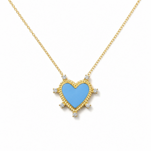 Sterling Silver Yellow Gold Plated Heart Necklace With Enamel & Cubic Zirconia