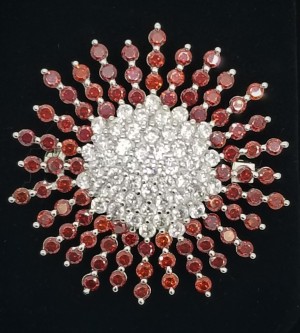 925 Sterling Silver Brooch With CZ and Red Topaz