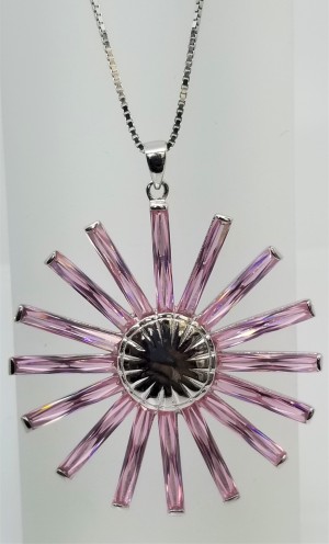 925 Sterling Silver Flower Pendant With Pink Topaz