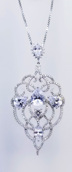 925 Sterling Silver Rhodium Tone Pendant With CZ Stones