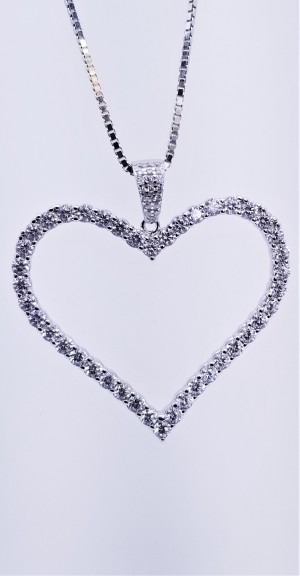 925 Sterling Silver Rhodium Tone Heart CZ Pendant
