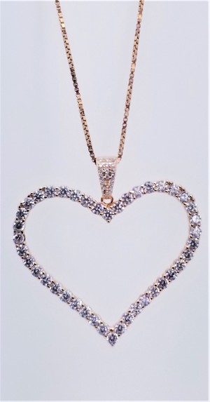 925 Sterling Silver Rose Gold Tone Heart CZ Pendant