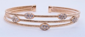 925 Sterling Silver Rose Gold Tone 3 Rows CZ Bangle