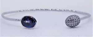 925 Sterling Silver Rhodium Tone Mystic Topaz And CZ Bangle