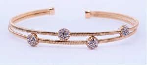 925 Sterling Silver Rose Gold Tone 2 Rows CZ Bangle