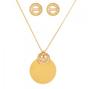 Stainless Steel Gold Tone Pendant & Earring Set with White CZ Stones 18 Inches Long With 2 Inches extensions