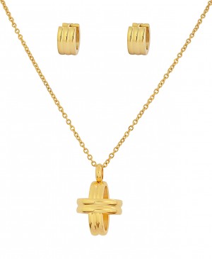 Stainless Steel Yellow Gold Tone Necklace & Earring Set