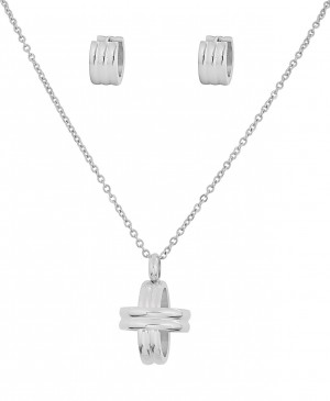 Stainless Steel Silver Tone Necklace & Earring Set 18 Inches Long With 2 Inches Extension
