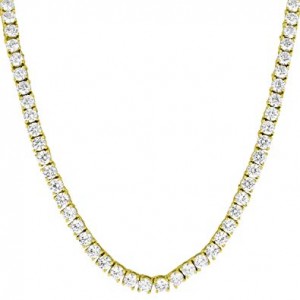 925 Sterling Silver Yellow Gold Plated 3mm 16" Long Cubic Zirconia Tennis Necklace