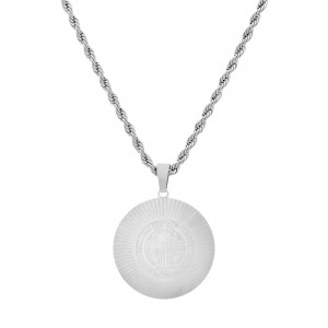 Stainless Steel Silver Tone Rope Necklace With San Benito & Cross Pendant 24 Inches