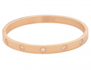 Stainless Steel Ladies Bangle Rose Gold Plated With Cubic Zirconia