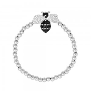 Stainless Steel Silver Tone Bumble Bee CZ beads Bracelet
