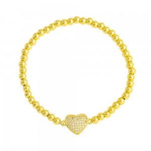 Stainless Steel Gold Tone Heart CZ beads Bracelet