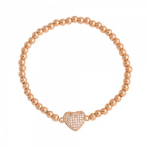 Stainless Steel Rose Gold Tone Heart CZ beads Bracelet