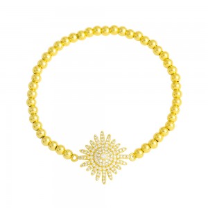 Stainless Steel Gold Tone Flower CZ beads Bracelet