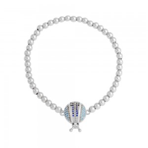Stainless Steel Silver Tone Lady Bug CZ beads Bracelet