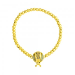 Stainless Steel Gold Tone Lady Bug CZ beads Bracelet