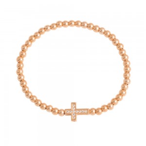 Stainless Steel Rose Gold Tone Cross CZ beads Bracelet