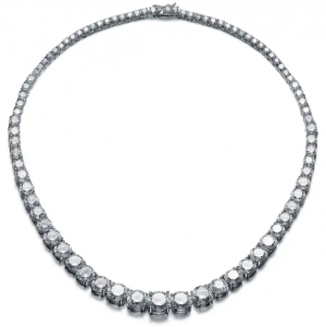 925 Sterling Silver 18" Long Cubic Zirconia Graduated Tennis Necklace