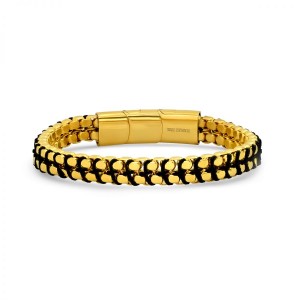 Stainless Steel Men's 18k Gold Plated Woven Double Layer Box Chain Bracelet