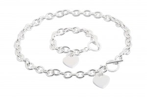 Stainless Steel Silver Plated 18 Inch Necklace & 7 Inch Bracelet Set