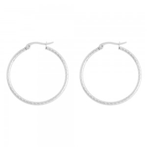 Stainless Steel Silver Tone Ladies Hoops Earrings (40mm)