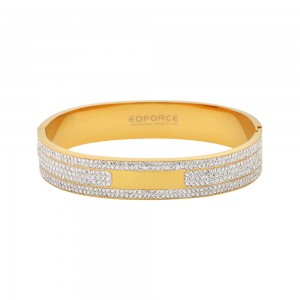 Stainless Steel Gold Tone Bangle With CZ Stones 12mm