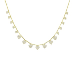 Sterling Silver Yellow Gold Plated Heart Charm Necklace With White Cubic Zirconia