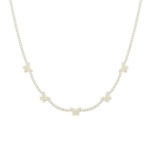 Sterling Silver Yellow Gold Plated Butterfly Station Necklace with Cubic Zirconia