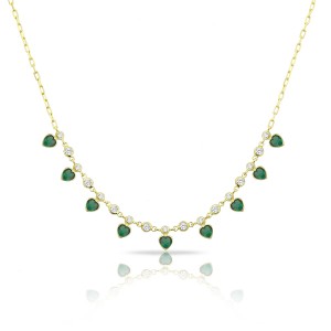 Sterling Silver Yellow Gold Plated Heart Charm Necklace With Emerald Green Cubic Zirconia