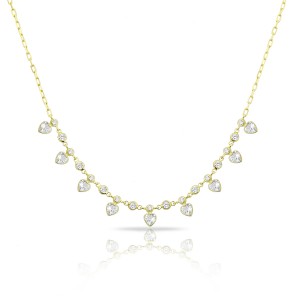 Sterling Silver Yellow Gold Plated Heart Charm Necklace With White Cubic Zirconia