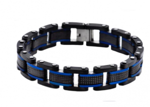 Men's Blue And Black Plated Stainless Steel Bracelet