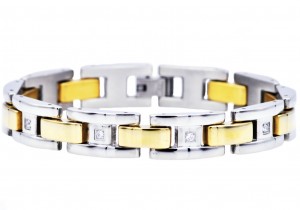 Stainless Steel Men's Gold Bracelet With Cubic Zirconia