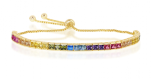 925 Sterling Silver Yellow Gold Plated Baguette Cut Rainbow CZ Adjustable Bracelet