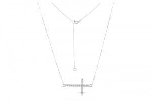 Sterling Silver Rhodium Plated Cross Necklace With CZ 16+2"