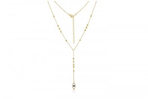 Sterling Silver Yellow Gold Plated Evil Eye Lariat Necklace With CZ 16+2"