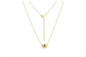 Sterling Silver Yellow Gold Plated Evil Eye Necklace With CZ 16+2"