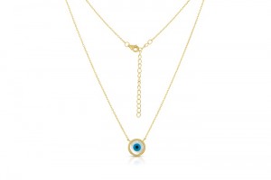 Sterling Silver Yellow Gold Plated Round Evil Eye Necklace With Mother Of Pearl 16+2"