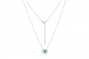 Sterling Silver Rhodium Plated Evil Eye Necklace With Mother Of Pearl 16+2"