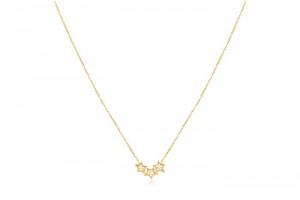 Sterling Silver Yellow Gold Plated 3 Star Charm Necklace With CZ 16+2"