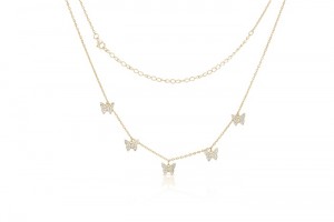 Sterling Silver Yellow Gold Plated Butterfly Charm Necklace With CZ 14+4"