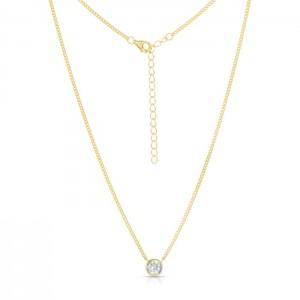 Sterling Silver Yellow Gold Plated Bezel Setting Solitaire Necklace With CZ 16+2"