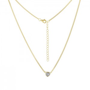 Sterling Silver Yellow Gold Plated Heart Shape Bezel Setting Solitaire CZ Necklace 16+2"